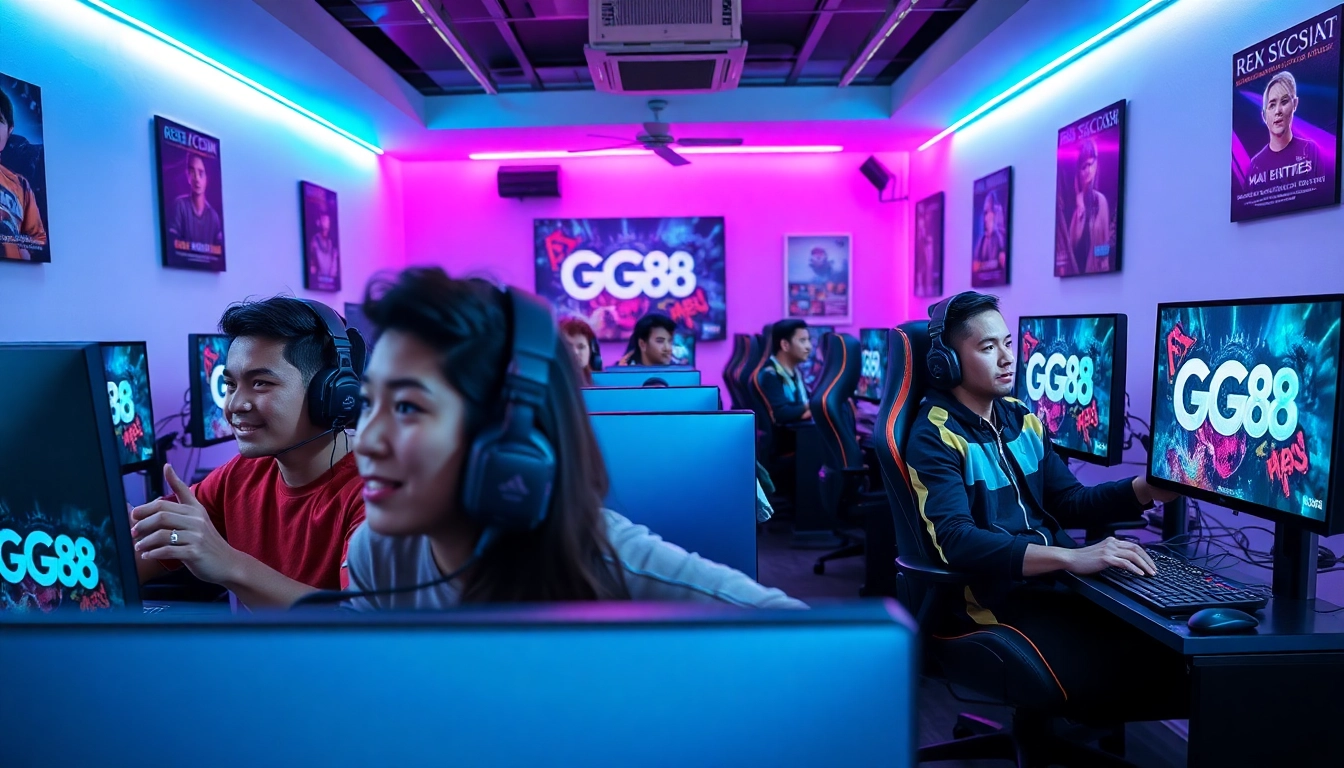 Exciting GG88 gaming tournament in a modern studio with diverse players.