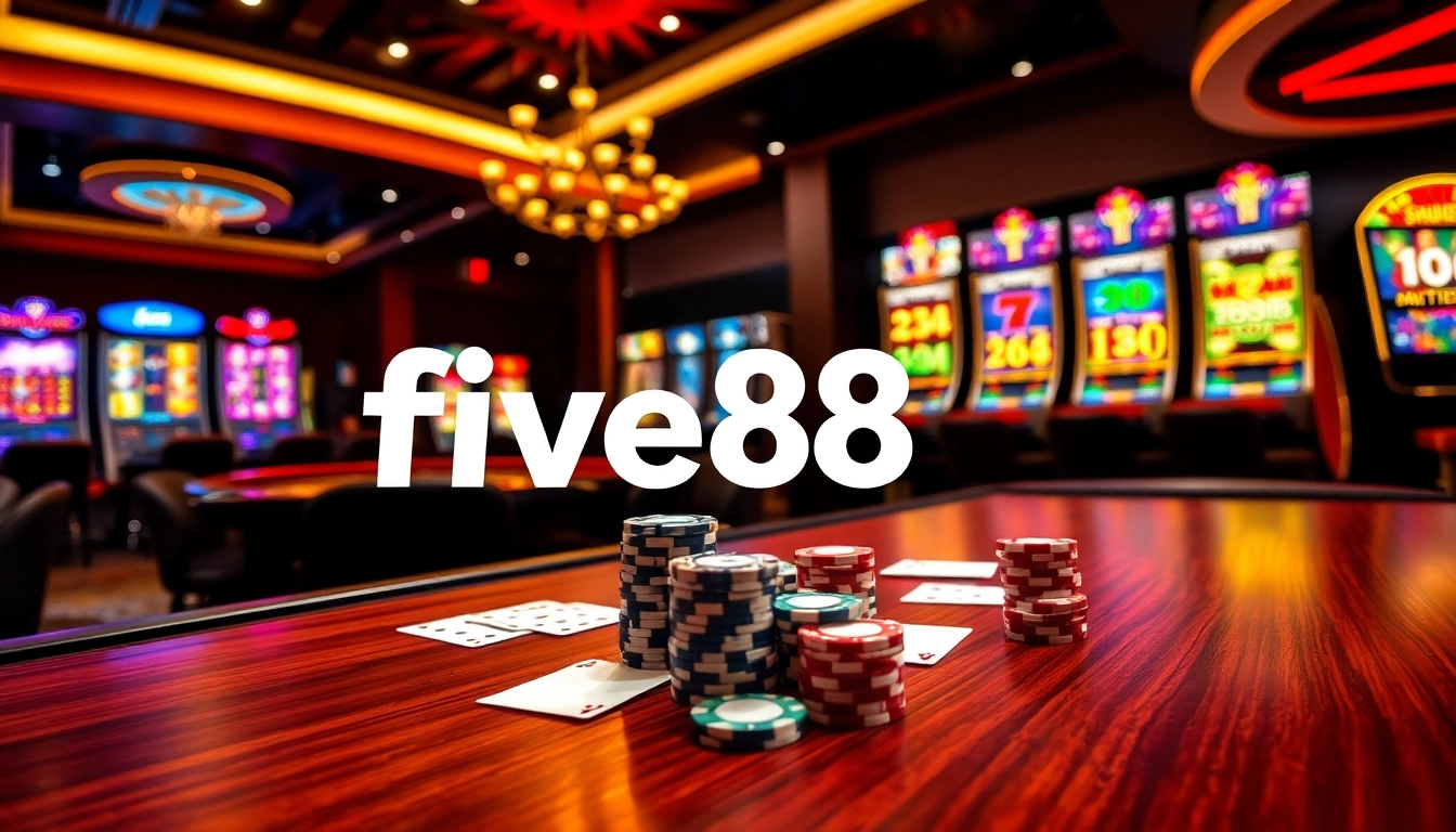 Engage with the five88 app at an opulent poker table filled with action and luxury.