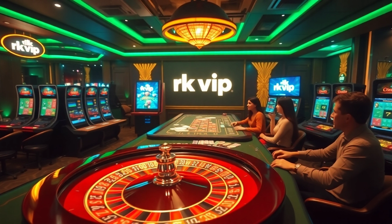High-stakes gambling at rik vip casino with vibrant roulette wheel and poker action.