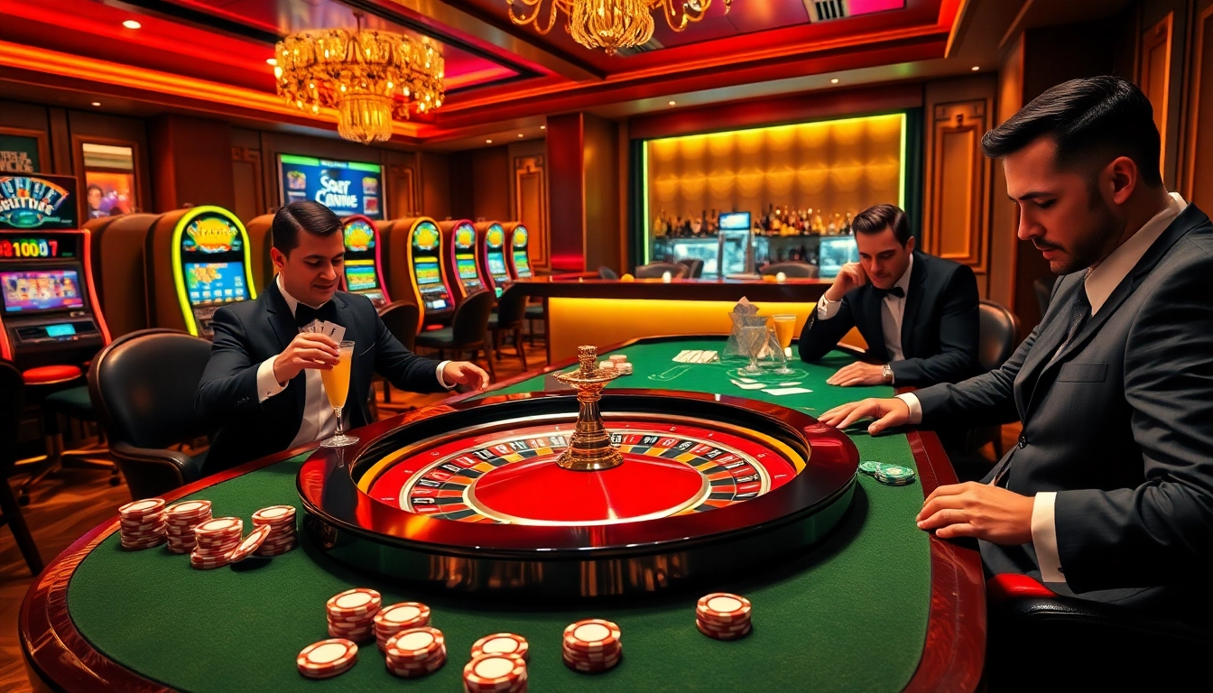 Excited gamblers playing at a high-stakes roulette table in a lavish casino environment related to https://uu88pk.com/.