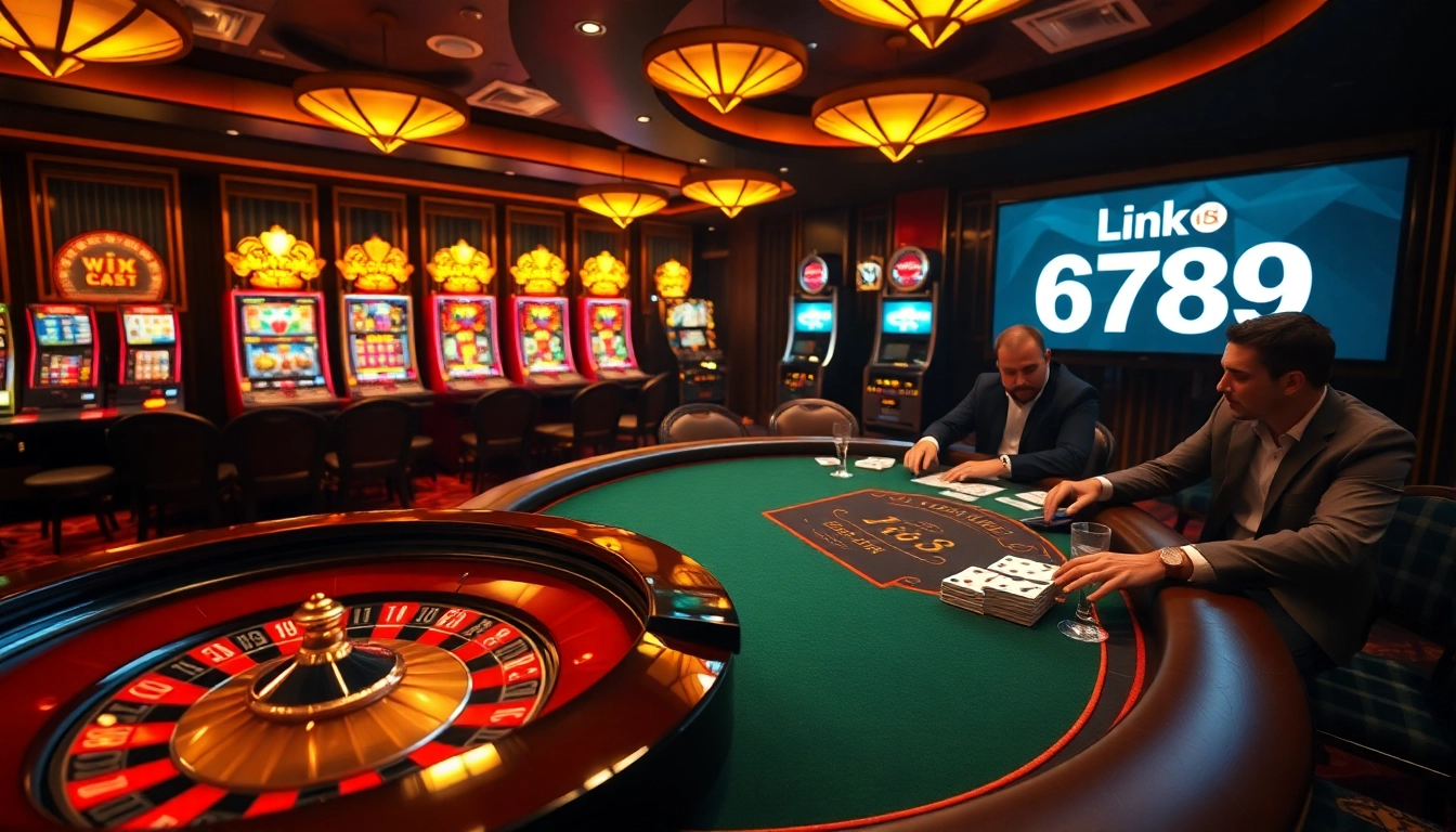 Experience the excitement of Link 6789 at a luxurious casino with poker and roulette gaming.