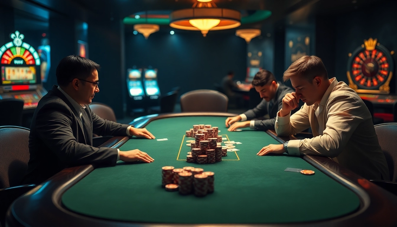 Players engage at a HITCLUB themed poker table, immersed in high-stakes gameplay under soft casino lighting.