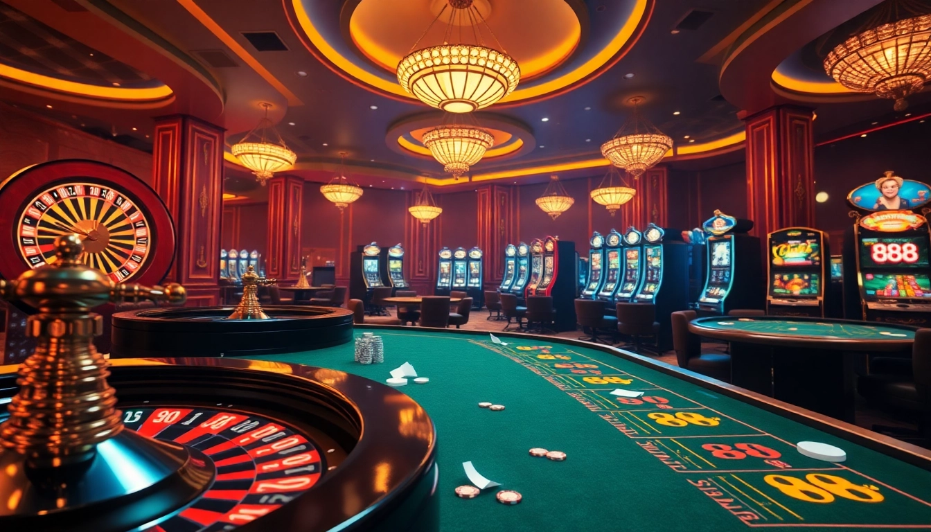 Engaging gameplay at 88i casino with vibrant slot machines and elegant tables.