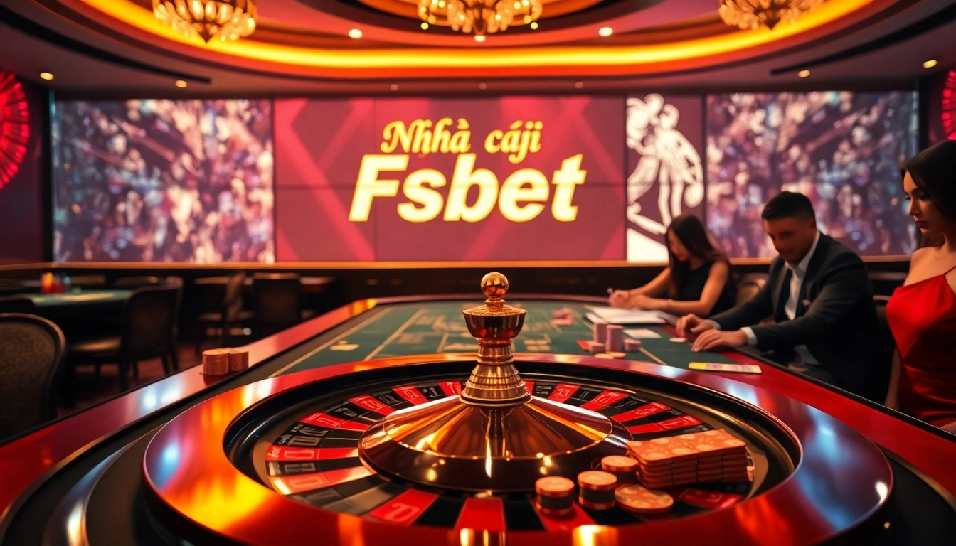 Engage your senses at Nhà cái Fsbet with vibrant casino tables, roulette wheels, and excited players.